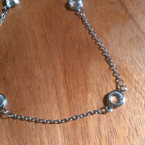 Beveled White Glass Stainless Steel Station Bracelet - Picture 6 of 12